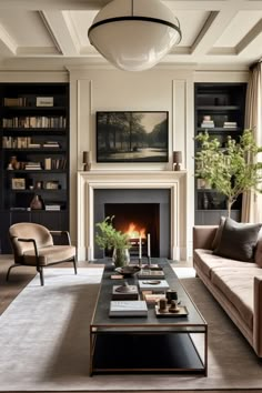 a living room filled with furniture and a fire place