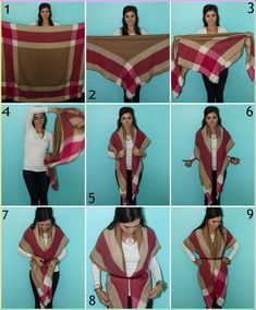 beltedCollage Wear Large Scarf, Tie A Shawl, Fold Scarves, How To Fold Scarf, Tie A Scarf, Stile Casual Chic, Wear A Scarf, Ways To Wear A Scarf