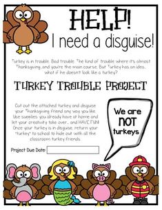 a turkey trouble poster with an owl and other animals