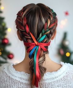 Twisted Christmas Hair with Ribbons Half Updo