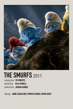 an advertisement for the smurfs 2011 movie starring blue men with red heads and yellow hair