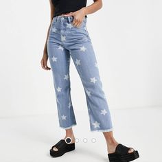 Brand New, Never Worn, Didn't Fit Did Not Come With Tags Asos Jeans, Print Jeans, Printed Jeans, Jeans Color, Star Print, Colored Jeans, Blue White, Asos, Color Blue