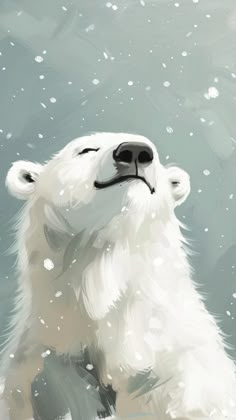 a painting of a polar bear with snow falling on it's face and nose