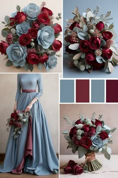 a collage of photos with flowers and colors in the same color scheme, including blue