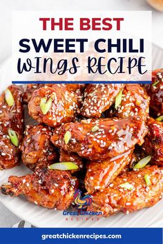 the best sweet chili wings recipe on a white plate