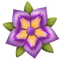 a purple flower with green leaves on it's center is shown in this image