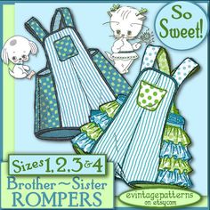 the sewing pattern is shown for children's aprons and overalls