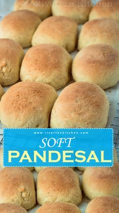 soft pandesal rolls on a cooling rack with the words soft pandsal above them