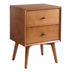 Our fully assembled nightstand exudes a midcentury appeal with a clean silhouette, iconic splayed legs, mahogany wood construction and an acorn-hued finish. Two drawers with English dovetail detail and burnished brass hardware offer convenient storage for bedside necessities. Affordable Nightstand, Affordable Bedroom Furniture, Nightstand With Drawers, White Bedroom Furniture, Furniture Stores, Cheap Furniture, Affordable Home Decor, Bedroom Collection, Night Stand