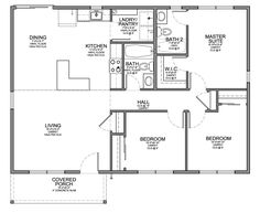 the floor plan for a two bedroom house with an attached bathroom and living room area