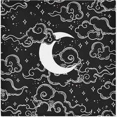 the moon and clouds are drawn in white on black paper