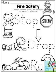 a fire safety worksheet for children to practice their handwriting and writing skills with pictures