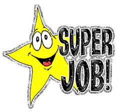 a yellow star with the words super job written on it's face and smiling