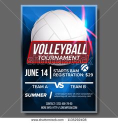 a volleyball tournament poster with the ball on it's back and an inscription underneath