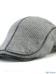 OrcaJump - Mens British Casual Visor Hat Snapback Hat - High Quality Fall/Winter Solid Leather Knitted Beret Flat Cap Winter Flat Cap For Cold Weather, Gray Flat Cap Beret In Casual Style, Gray Winter Hat With Visor, Casual Gray Flat Cap Beret, Classic Knitted Hats For Outdoor, Casual Outdoor Beret, Classic Knitted Outdoor Hat, Winter Outdoor Beret Flat Cap, Winter Visor Beret