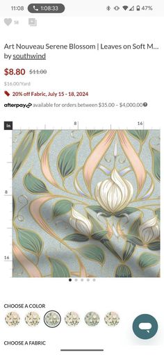 a screen shot of an item on the web page for art nouveau wallpapers