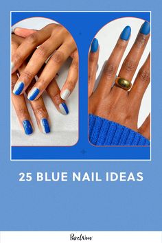 We compiled 25 blue nail ideas that will add an instant pop of color to your manicure, from French tips to geometric masterpieces. Blue Nail Ideas, Statement Nail, Blue Polish, Blue Nail, French Tips, Nail Art Brushes