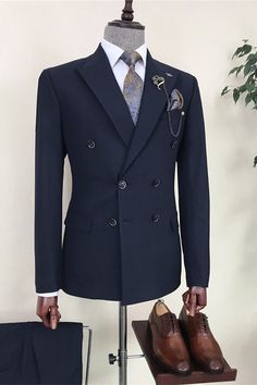 Shop for navy blue business men suits at Allaboutchic. Browse closeout Cheap but high quality formal suit & designer brand suit collections & styles with free Shipping 3 Piece Suit Men Classy, Double Breasted Suit Men, Stylish Mens Suits, Blazer Outfits Men, Blue Suit Men, Suits Men Business, Classy Suits