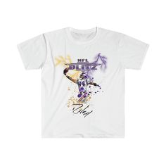 a white t - shirt with an image of a basketball player