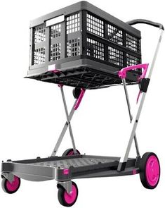 a black and pink cart with a cage on top