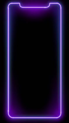 a neon frame on a black background with a purple rectangle in the middle and an orange circle at the bottom