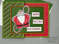 two christmas cards with santa clause on them