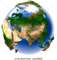 an image of the earth with green and brown landforms on it's sides