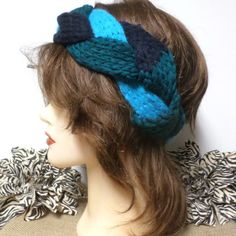 Blue Tri-Color Twist Braid Crochet Knit Headband Ear Warmer Crochet, Teal Crochet, Crochet Turban, Navy Blue Hair, Blue Hair Accessories, Headband Ear Warmer, Twist Braid, Crochet Twist, Crochet Ear Warmer