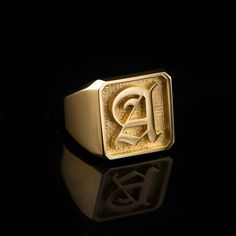 Letter Rings Gold For Men, Mens Gold Signet Rings, Mens Initial Ring, Custom Gold Rings, Alphabet Ring, Gold Initial Ring, Mens Gold Rings, Letter Ring, Personalized Ring