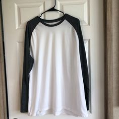 Baseball Style Long Sleeve Tee. Size Xl (46-48). Color Is White With Gray Sleeves. Nwot White Cotton Raglan Sleeve Top, White Crew Neck Shirt For Loungewear, White Cotton Shirt For Loungewear, White Cotton Loungewear Shirt, Balls Shirt, Lauren Cohan, Sally Face, Man Logo, Katie Holmes