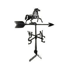 a weather vane with a horse on it's back and an arrow pointing to the right