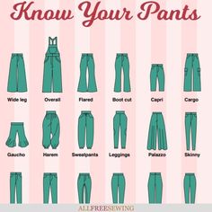 Types Of Bottoms For Women, Patterned Pants Outfit, How To Style Flares, Fancy Pants Outfit, Flare Pants Outfits, Pants Guide, Flare Pants Pattern, Trouser Pants Pattern, Guide Infographic