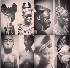 black and white photograph of african people with different facial expressions on their faces, including the woman's head