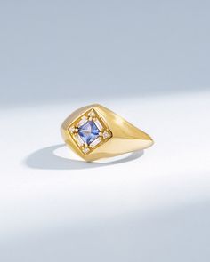 Suzanne Kalan Princess Light Blue Sapphire Signet Ring in 18k yellow gold Sapphire Signet Ring, Light Blue Sapphire, Rainbow Sapphires, Ring Sale, Tennis Necklace, White Diamonds, Eternity Bands, Signet Ring, Princess Cut