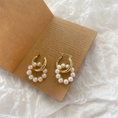 Baroque Pearl Gold Color Hoop Earrings For Women Thick Circel Round Hoops Pearl Beads Ear Rings Korean Jewelry, Christmas Gift Jewelry, Pearl Charms