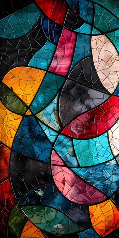 an abstract stained glass design with many colors