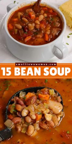 Want more fall comfort food for dinner? This hearty 15 Beans Soup recipe features beans, onion, celery, carrots, and tomatoes in a perfectly seasoned broth. Make this fall soup recipe packed with protein and vegetables! Recipes Using 15 Bean Soup, Bean Soup With Tomatoes, 15 Bean Vegetable Soup, 16 Bean Soup, Beans Soup, Food For Dinner, 15 Bean Soup, Soup Beans, Fall Soup