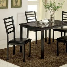 Colman CM3615T-48 Dining Table By Furniture Of AmericaBy sofafair.com Black Dining Set, Black Dining Room Chairs, Marble Top Dining Table, Solid Wood Dining Set, Black Dining Room, Metal Dining Table, Dining Table Black, Marble Dining, Dining Table Marble