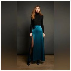 Nonchalant Label Satin Teal Blue Kennedy Maxi Skirt Teal Size Xs And Med Nwt $492.00 As Seen On Me In Nyc (My Skirt) This Listing Is A Stocked Piece Nwt Stretchy Waistband 100% Polyester Made In Usa Dry Clean Only Unlined Elastic Waistband Thigh High Side Slant Sateen Fabric Pullover Tags: Designer Runway Sexy Vacation Resort Cruise Solid Minimalist Elegant Chic Sophisticated Evening Cocktail Statement Unique Flattering Revolve Shopbop Intermix Farfetch Summer Spring High End Celebrity Summer As Teal Skirt, Elegant Minimalism, Satin Maxi Skirt, Skirt Trends, Fashion Buyer, Long Maxi Skirts, Evening Cocktail, Satin Maxi, Elegant Chic