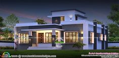 this is a modern style house in the evening