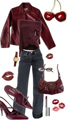 #cherry #ootd #recreateme #red #aesthetic #outfitinspo #inspiration #darkred #leatherjacket Swaggy Outfits, Red Outfit, Cute Everyday Outfits, Red Aesthetic, Outfit Inspo Fall, Casual Style Outfits, Lookbook Outfits