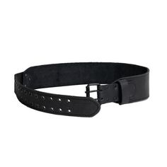 a black leather belt with rivets on the side