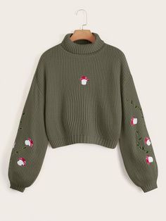 High Neck Sweaters Women, Mushroom Embroidery, Women Sweaters, High Neck Sweater, Cute Simple Outfits, Really Cute Outfits, Cute Sweaters, Dream Clothes, Crochet Sweater