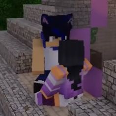 an image of a cat that is sitting on some steps in the game minecraft