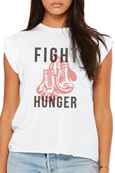 THIS TEE SHIRT PROVIDES 7 MEALS TO CHILDREN IN NEED! Our Giving Back Is The New Black t-shirt is the perfect way to show off your fight against hunger.- Half United- "Fight Huner"- Muscle Tee Shirt- White- Split High Low Hem- Red Boxing Gloves Graphic- Screen Printing- 65% Polyester, 35% VIscose- Made In The USA Red Boxing Gloves, Tshirts For Women, Fat Burning Tips, Women Boxing, White Tee Shirts, Muscle Tee, Boxing Gloves, Children In Need, Giving Back