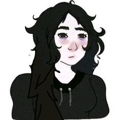 a drawing of a woman with long hair and black shirt looking at the camera while she has her hand on her shoulder