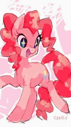 a drawing of a pink pony with big eyes