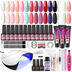 PRICES MAY VARY. 【40Pcs Gel Nail Polish Kit】Gel nail polish kit with u v light includes 12pcs gel nail polish , 3pcs poly nail extension gel, nail drill , 36W nail lamp, base coat glossy/matte top coat ,nail decorations rhinestones, professional nail art tools.The gel nail polish kit for beginners with everything is comprehensive in content and is suitable for novices and experienced people. 【Fast Dry Nail lamp】36W nail lamp has 12pcs beads, which can help nail art dry quickly and save time.Ther Color Change Nail Polish, Gel Set, Nail Art Gel, Nail Drill Machine, Gel Nail Kit, Nail Polish Kits, Gel Nail Polish Set, Manicure Kit, Nail Art Kit