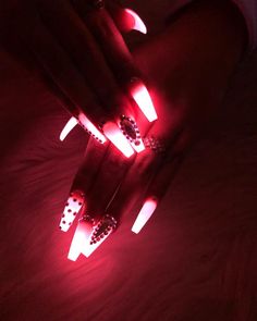 Glow In The Dark Red Nails, Glow In The Dark Ombre Nails, Glow In Dark Acrylic Nails, Glow In The Dark Quinceanera, Pink Glow In The Dark Nails Acrylic, Glow In The Dark Nail Ideas, Glow In The Dark Nails Acrylic, Pink Prom Nails Acrylic, Glow In The Dark Nails Designs