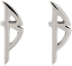 Pair of stud earrings in silver-tone brass. · Logo at face · Logo engraved at side and fastening · Post-stud fastening · H1 x W0.25 Supplier color: Antique silver Balenciaga Earrings, Balenciaga Logo, Face Logo, Metal Earrings, Antique Silver, Balenciaga, Silver Tone, Jewelry Earrings, Stud Earrings